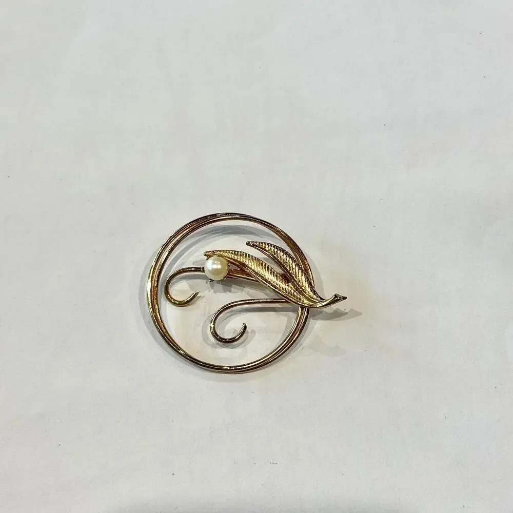 Vintage Pearl Brooch‎ Pin Jewelry Shawl Bag Gold